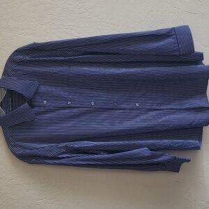 Perry Ellis Portfolio Navy Striped Button Up Dress Shirt XL
